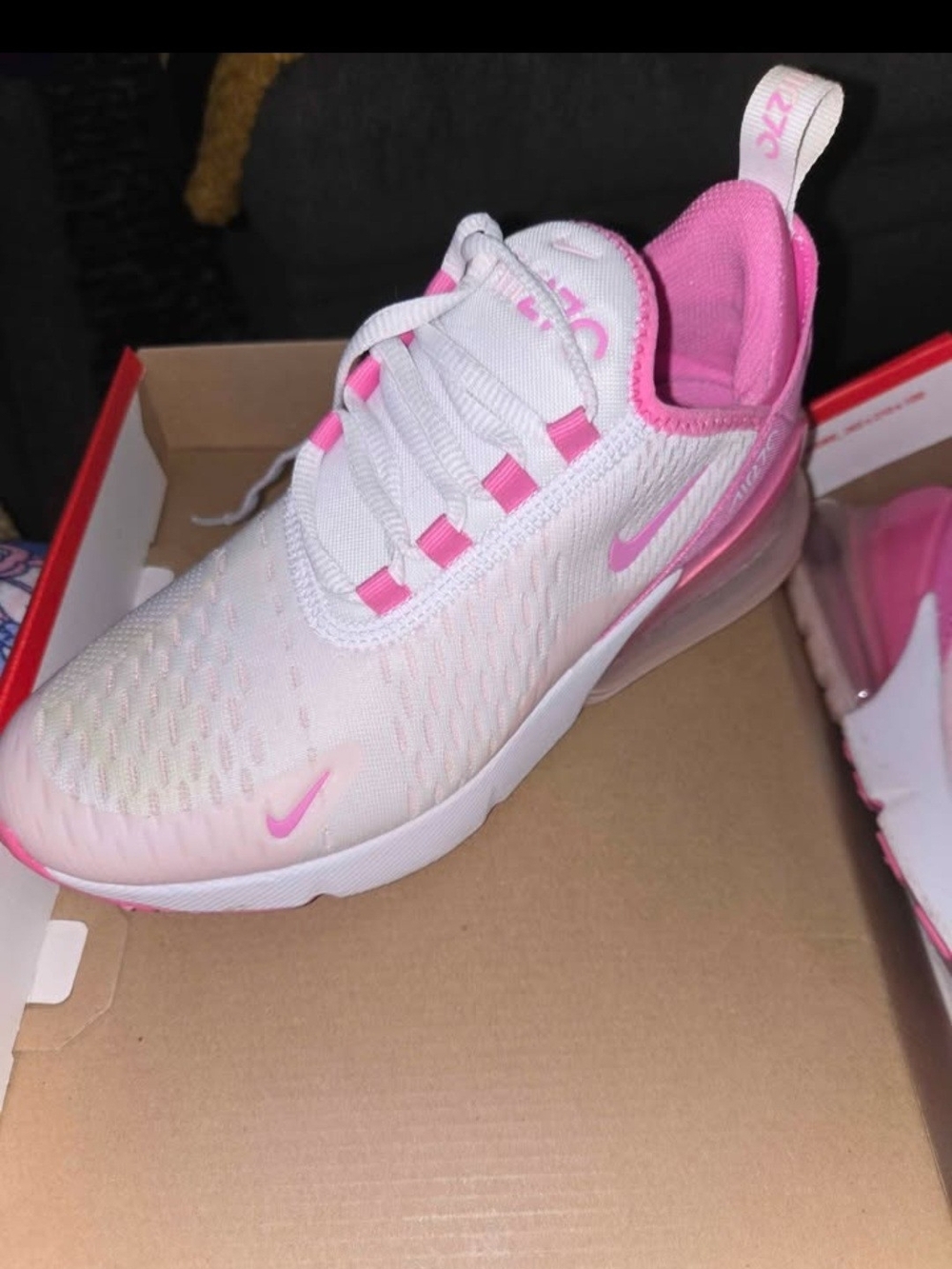 Nike Kids White and Pink Air Max-Style Sneakers